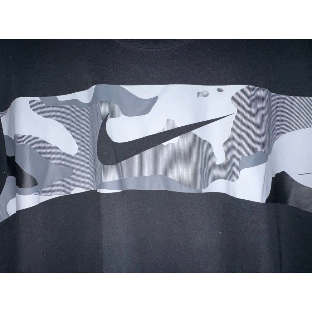 Nike Dri-FIT T Shirt Mens XXL Black Gray Camo Swoosh The Nike Tee Athletic